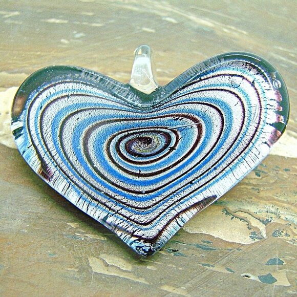 Heart Shaped Lampwork Glass Art Pendant Charm Purple Blue Tone Swirl Design - Picture 1 of 6